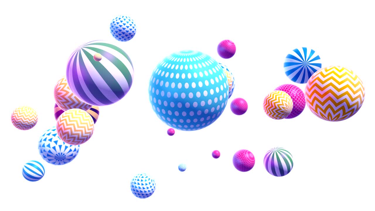 Abstract colorful background with flying or floating simple geometric forms. Multicolored decorative loopable 3d animation.