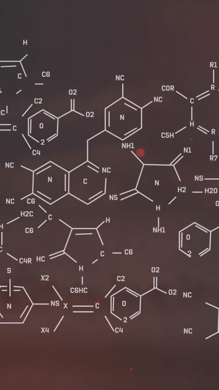 Animation of scientific data processing over red background