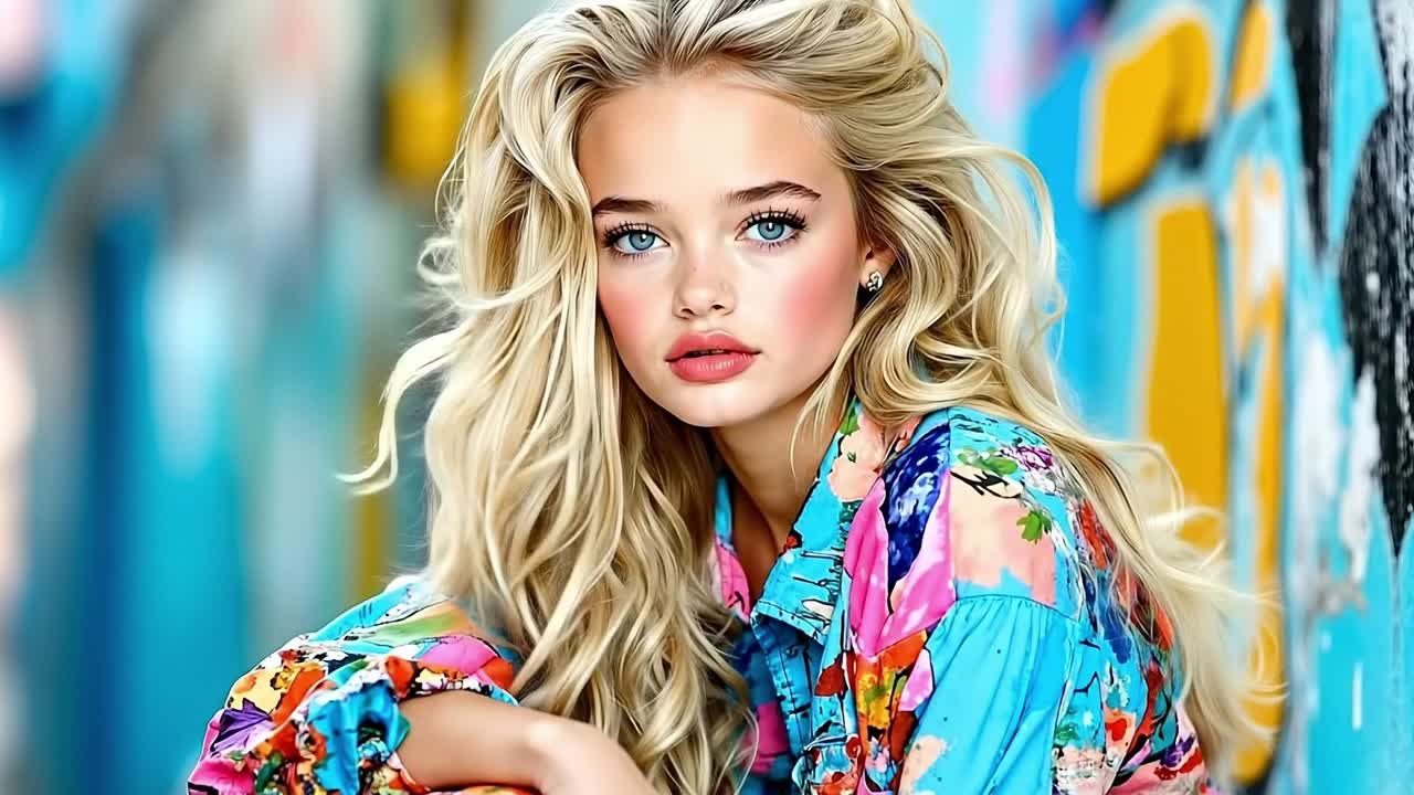 A woman with long blonde hair sitting on a wall