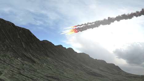 meteor streaking across sky over mountain
