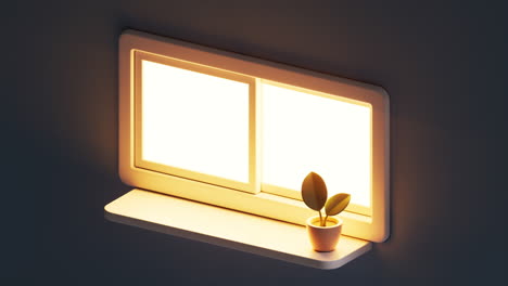 3d cartoon style windowsill with golden light, 3d rendering.