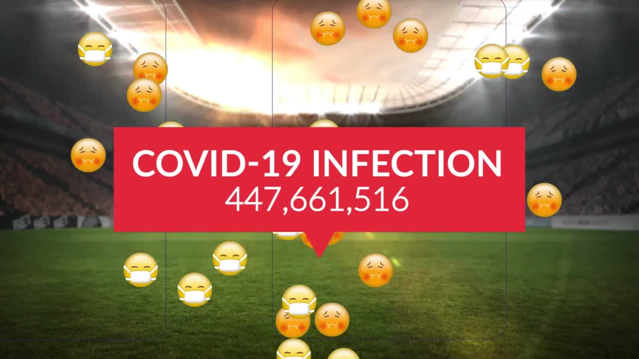 빈 스포츠 스타디움에서 코로나 19 데이터 처리의 애니메이션