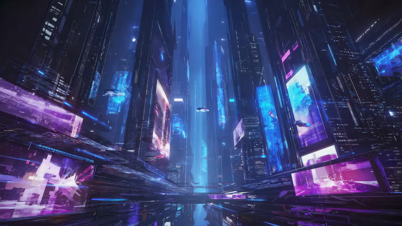 미래의 사이버 크 도시 풍경