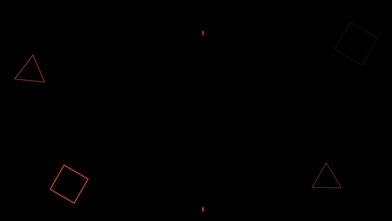 Animation red geometric shape isolate floating on black background.