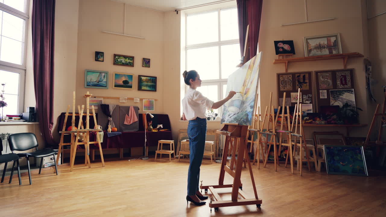 Female Artist Painting in a Studio