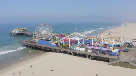 Aerial-view-of-Santa-Monica-Pier-on-a-sunny-Summer-morning