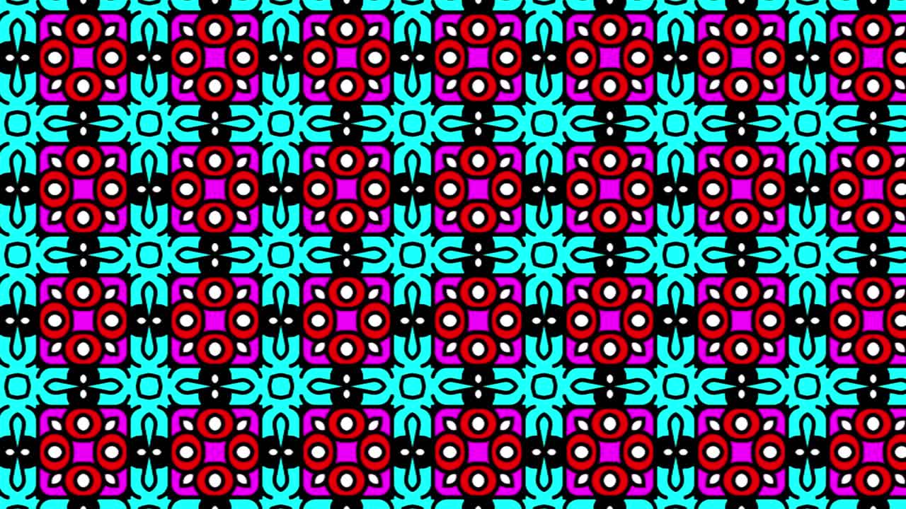 ilustración mosaico sin costuras de los gráficos de movimiento de animación de adornos geométricos que se desplazan hacia la derecha con flores rosas