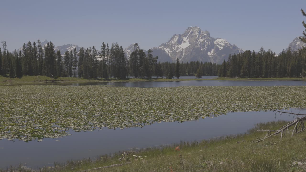 toma panorámica de un pequeño estanque y montañas en el oeste de wyoming