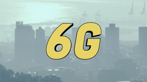 animación de texto 6g sobre el paisaje urbano