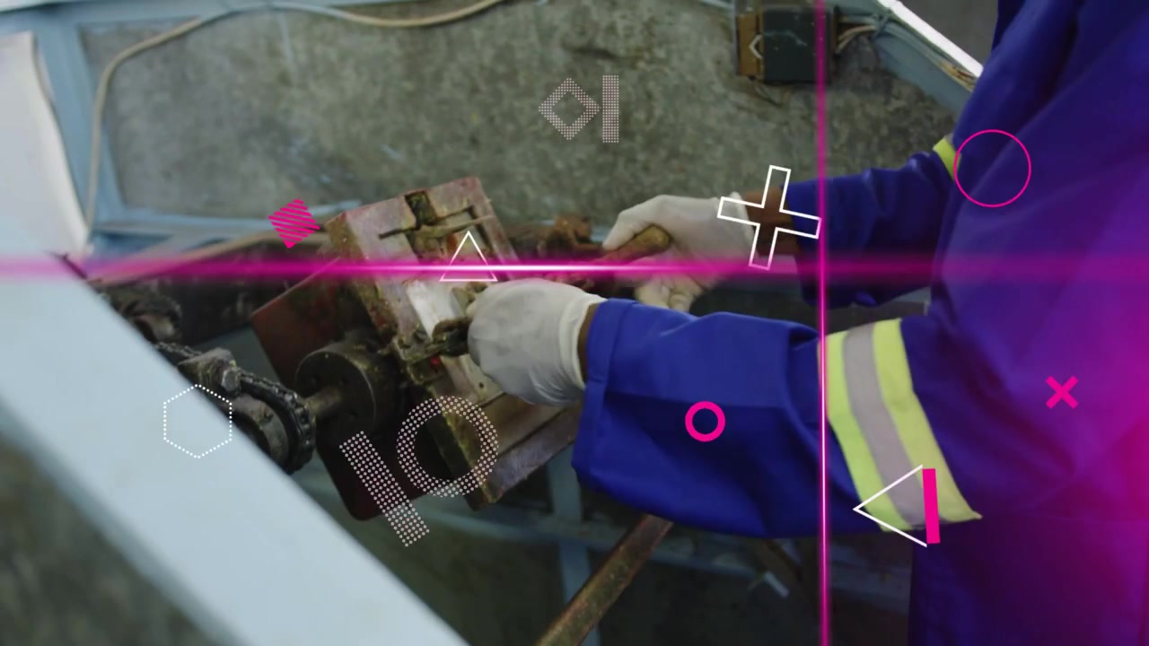 Mechanic lifting mounting prying chain and engaging shaft freeing parts as magenta guiding actions