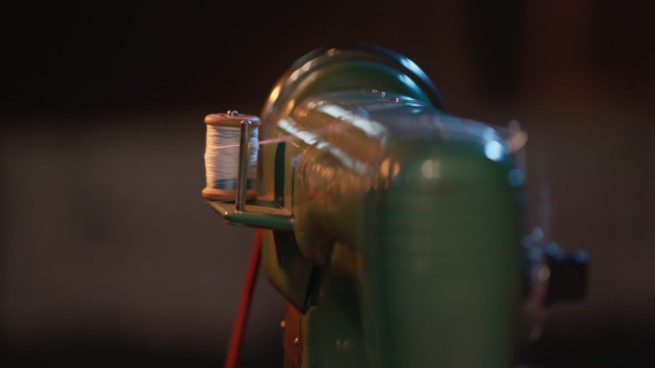 Close-up of Thread Winding on a Vintage Sewing Machine