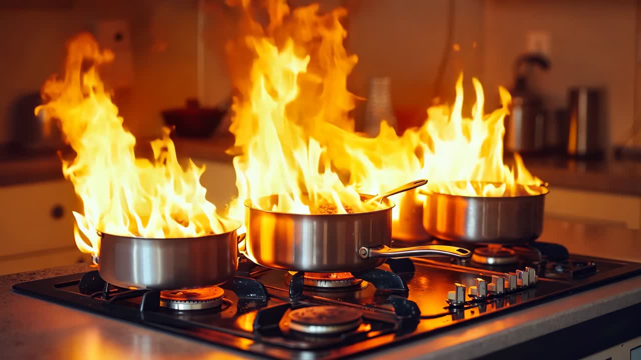 부에서 불에 타고 있는 두 개의 비가 있는 스토브