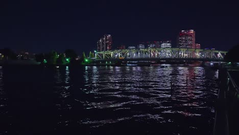 night light tokyo, tsukuda, toyosu skyscrapers and bridge the sumida river yakatabune, pleasure boat