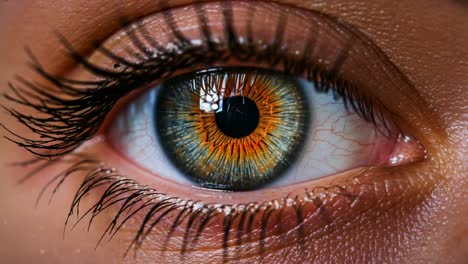captivating close-up of a human eye displaying stunning iris colors and details, highlighting the intricacies of vision and human anatomy in vivid clarity