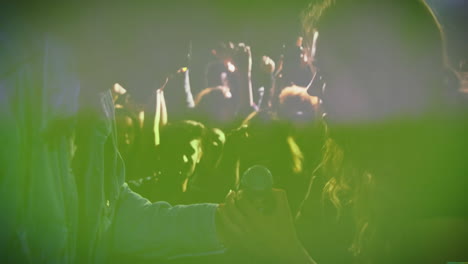 hooded speaker extending microphone in club, showing floating soundwave icons for music marketing