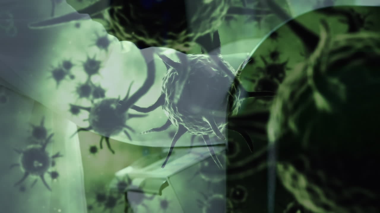 animación de células de coronavirus sobre la ciencia en el laboratorio