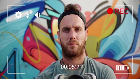filmando a un hombre y graffiti en una cámara digital 4k