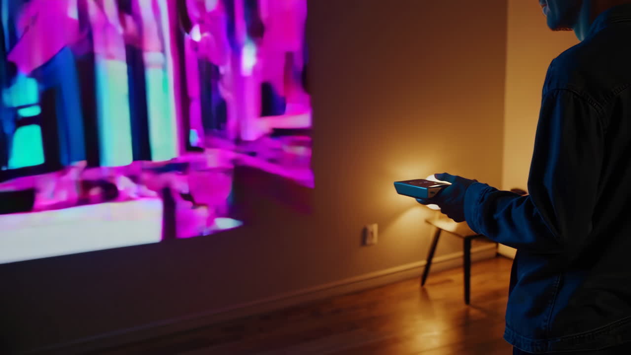 Person Watching a Projected Movie at Home