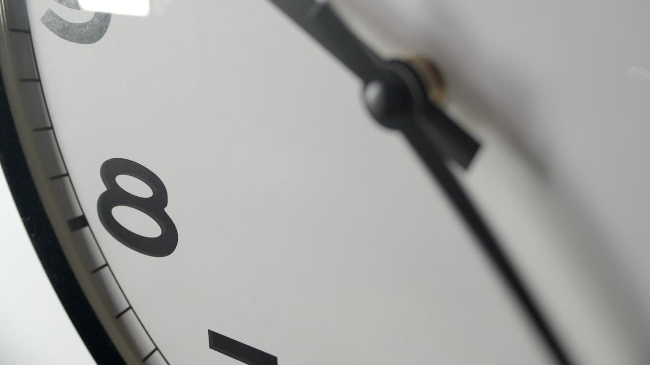 White Clock Face Close Up in Time Lapse on White Wall