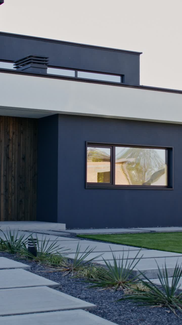 Modern House Exterior with Dark Blue and White Facade