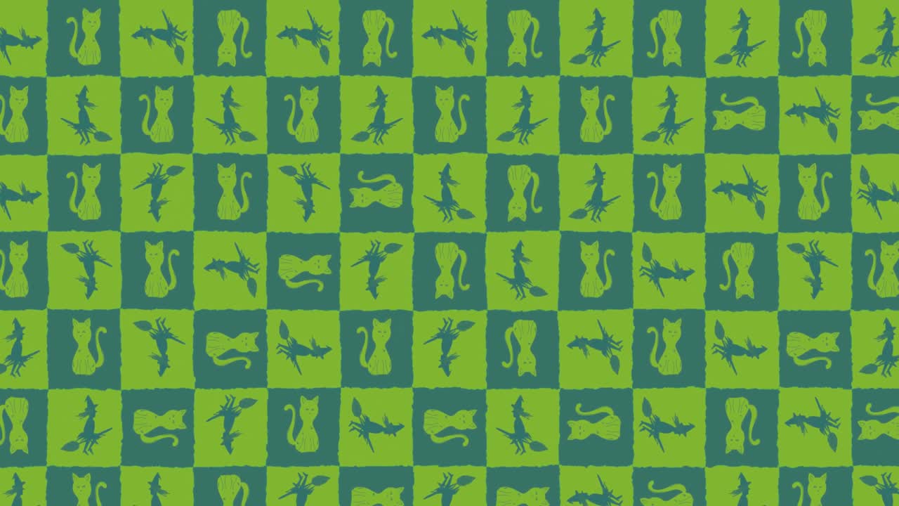 고양이와 마녀와 함께 움직이는 초록색 텍스처의 애니메이션