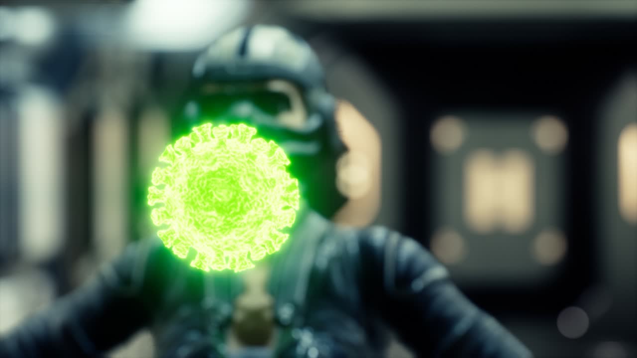 코로나19 코로나바이러스를 바라보는 얼굴에 보호 의료 마스크를 쓴 여성