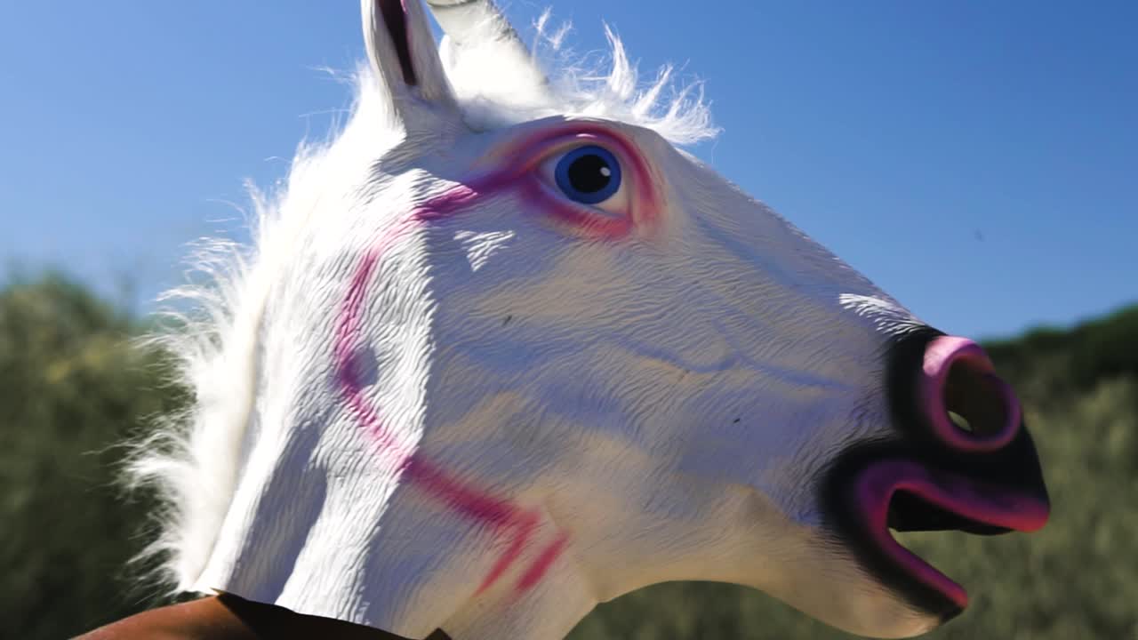 assassino em máscara de cabeça de cavalo