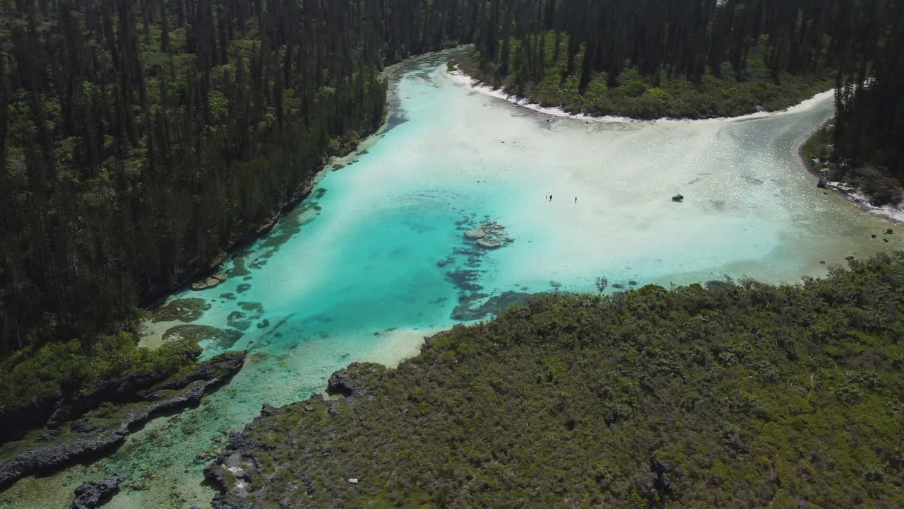 vista aérea en órbita de la piscina natural en oro bay en la isla de pinos, nueva caledonia