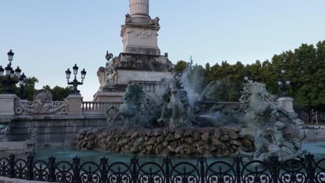 girondains monument water fountains during ealry morning sunrise in bordeaux with nobody