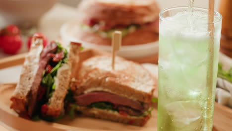 delicious beef sandwiches with a refreshing drink