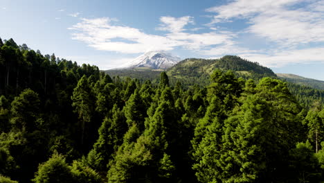 drone shot overlooking the surrounding forest of the popocatepetl volcano national park