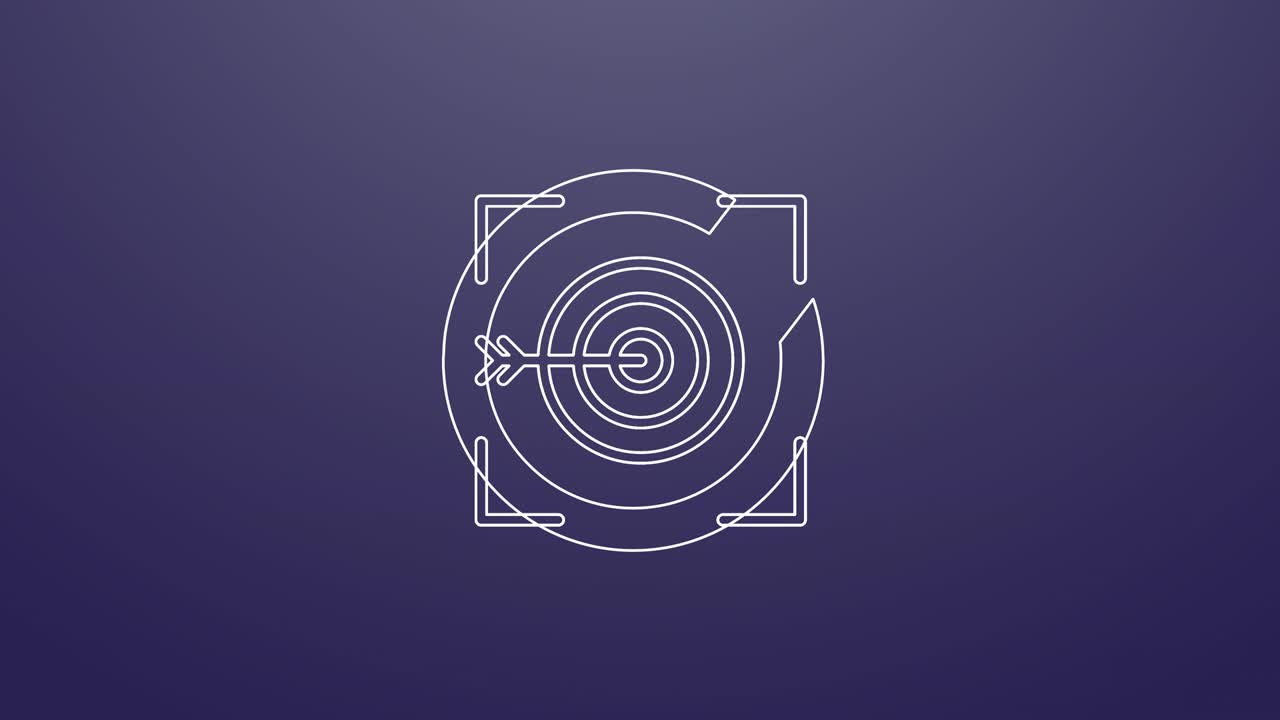 4k animación del icono del objetivo de éxito. partículas animar símbolo en la composición y la explosión. dos versión de fondo: color completo y canal alfa aislado transparente.