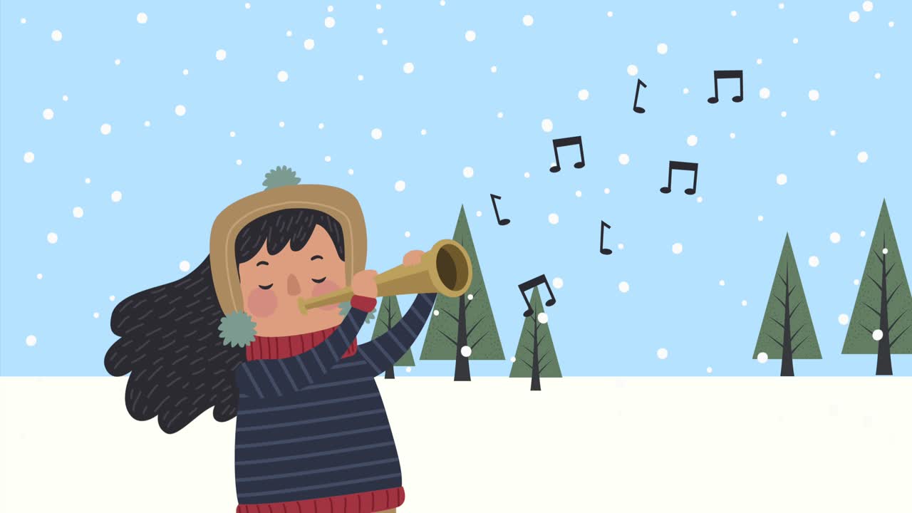 little girl playing cornet animation