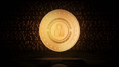 seguridad y seguro pago símbolo de candado de moneda de oro bucle en fondo digital