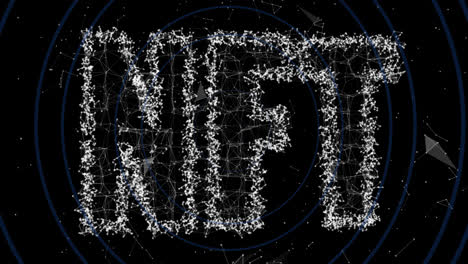 animation of nft text banner over blue concentric circles against black background