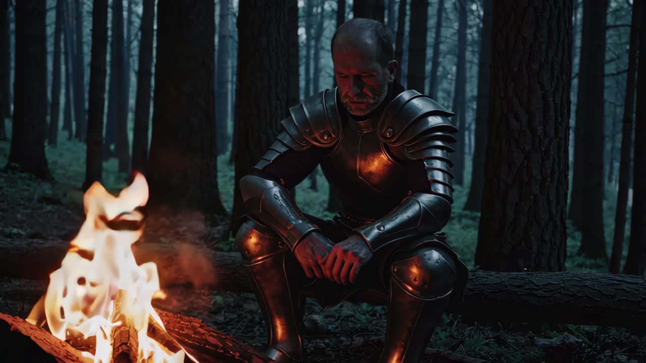 Knight by the Fire in a Forest