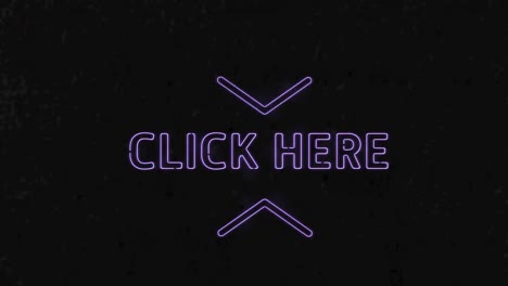 animation of purple neon text, click here, on black background