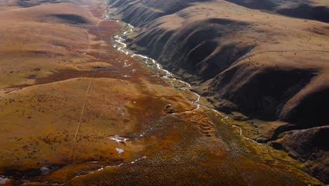 Panoramic-aerial-overview-of-winding-rivers-in-valley-of-Tagong-grasslands,-Sichuan-Western-China