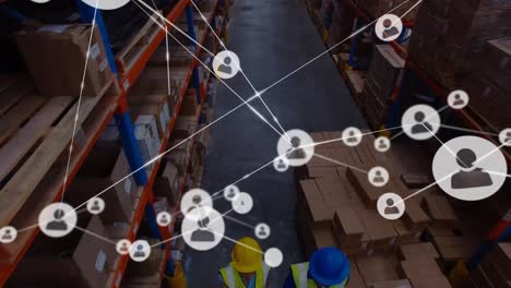 Animation-of-network-of-connections-over-people-working-in-warehouse