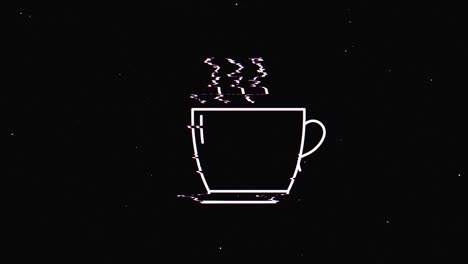 línea de café hud símbolo holográfico en pantalla de televisión digital vieja animación de glitch de bucle sin costuras. corazones. retro dinámico y alegre. imágenes de video coloridas y vintage.