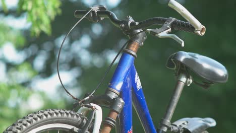 closeup of a bicycle packed in the forest