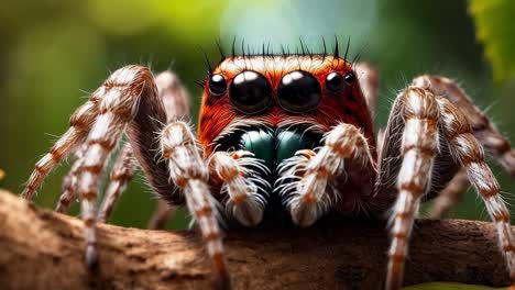 a close up of a jumping spider on a branch