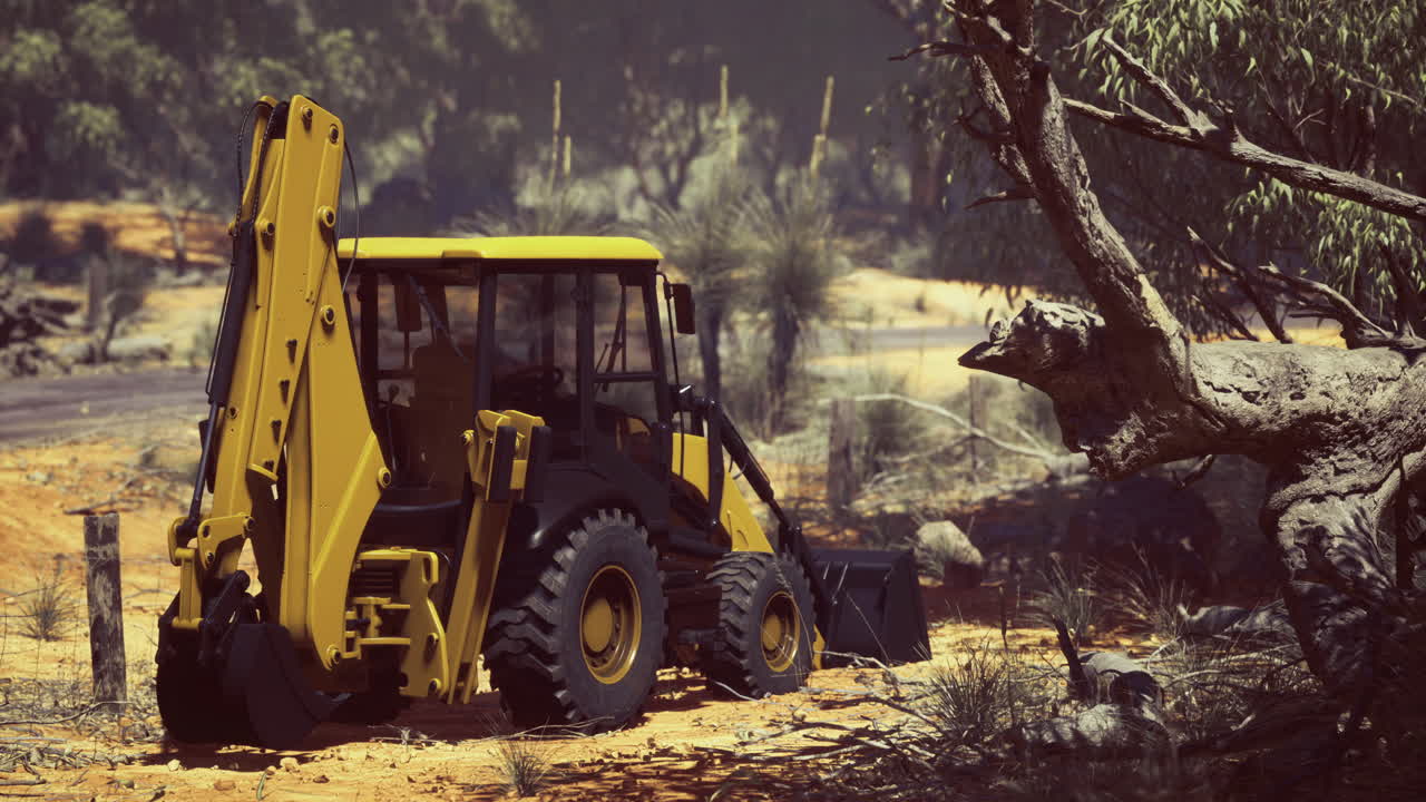 Heavy machinery clears land in a sunlit australian bush setting