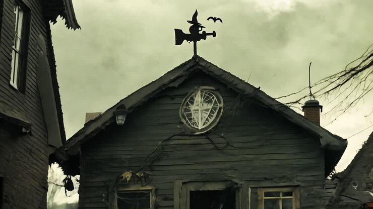 Halloween Town with Witches and Decorations