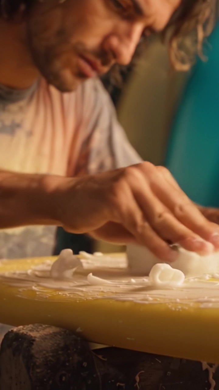 Realizzazione di una tavola da surf: l'arte di modellare e personalizzare una tavola da surf con precisione e cura in un ambiente di laboratorio creativo