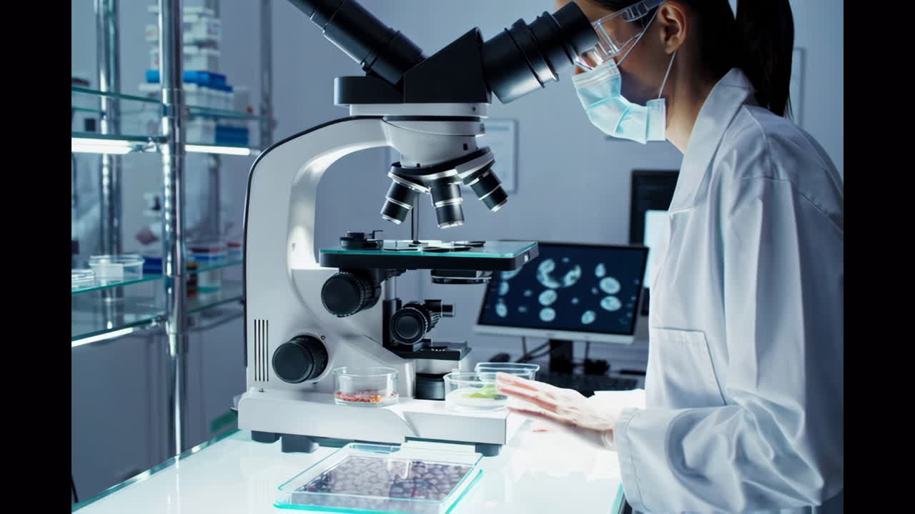 Scientist using a microscope in a laboratory setting