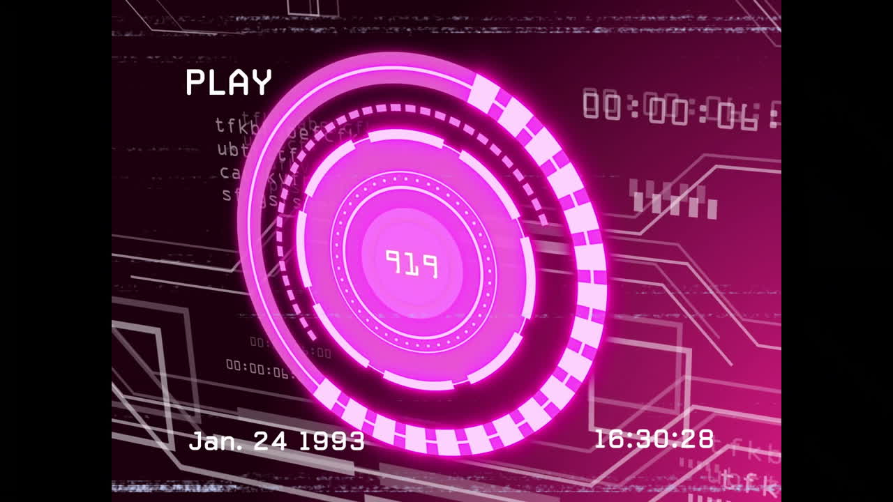 Animation of futuristic digital interface with pink graphics in school setting