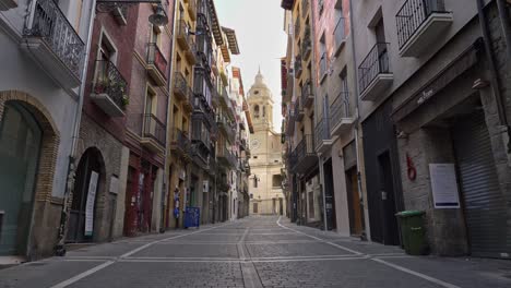 salamanca, spain - march 2020: walking empty street of salamanca, spain. no people, all closed due to quarantine coronavirus effects