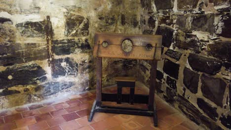 old guillotine in a chamber - close up