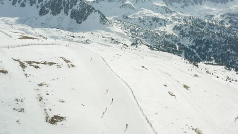 a group of skiiers on a piste in andorra